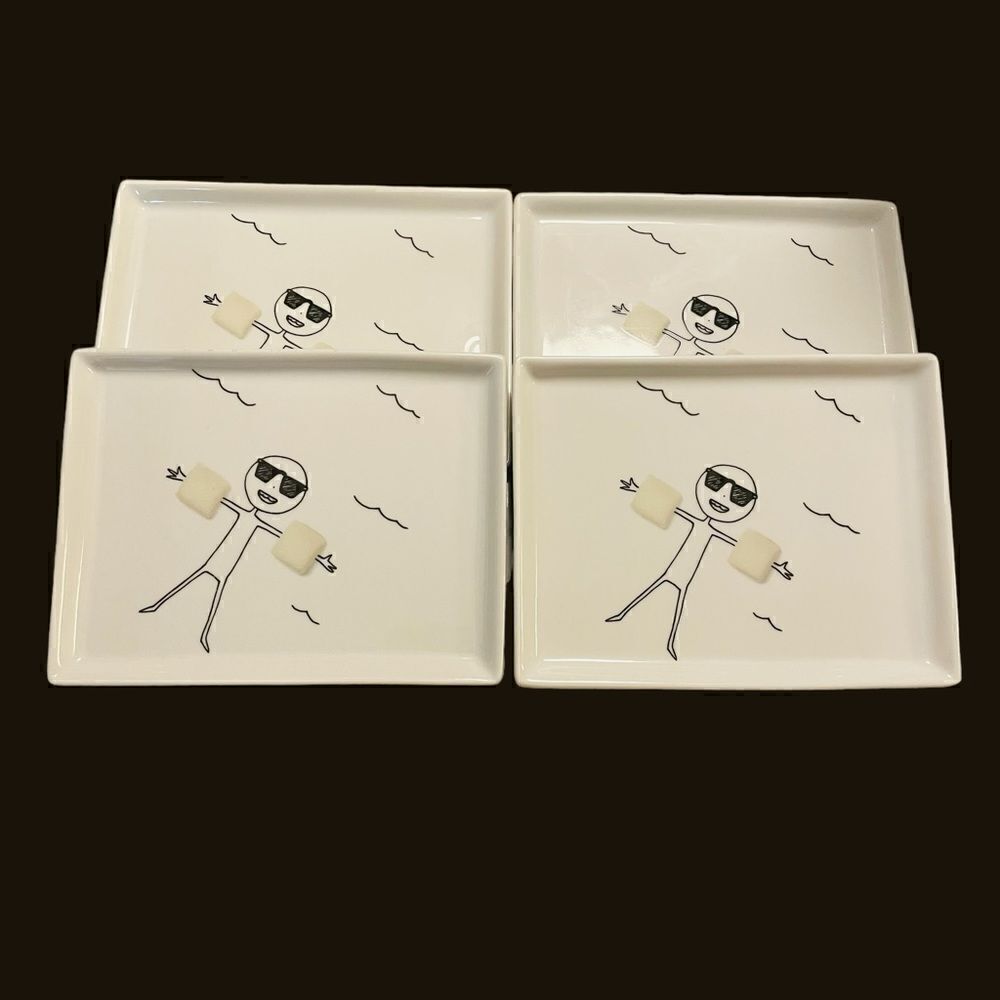 Set of 4 Crate & Barrel CB2 2011 Oliver Marshmallow Small Appetizer Plates